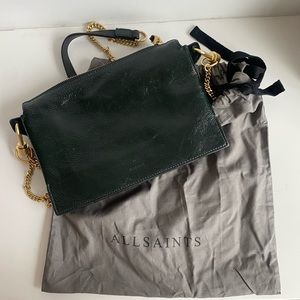 Dark Green and Gold AllSaints Leather Crossbody Purse